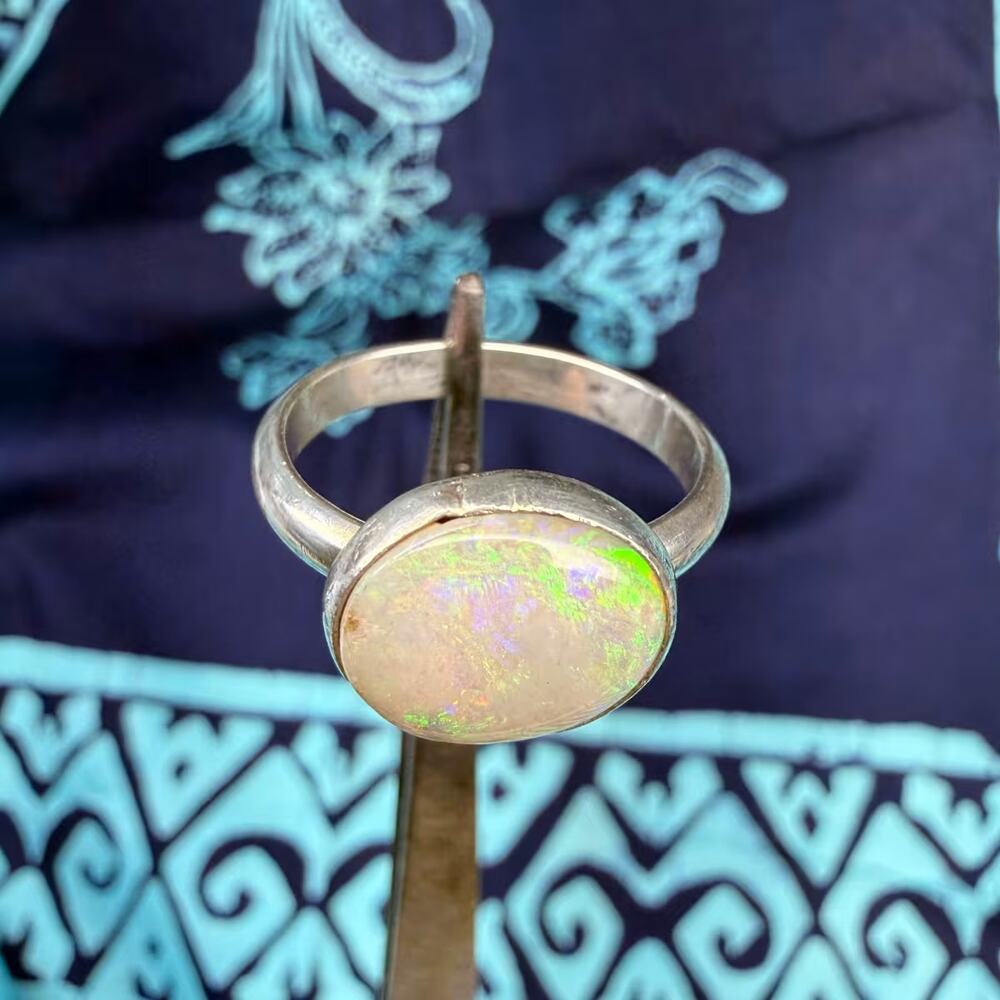 Natural White Opal Sterling Silver Ring – Size 9 – Handmade in Alaska - Picture 6 of 8